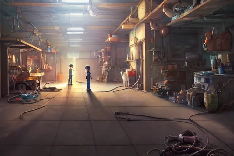 Prompt: rats fixing cars in the garage, key visual, a fantasy digital painting by makoto shinkai and james gurney, trending on artstation, highly detailed