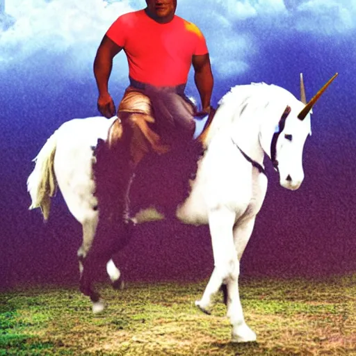 Image similar to mike tyson riding on a unicorn photograph