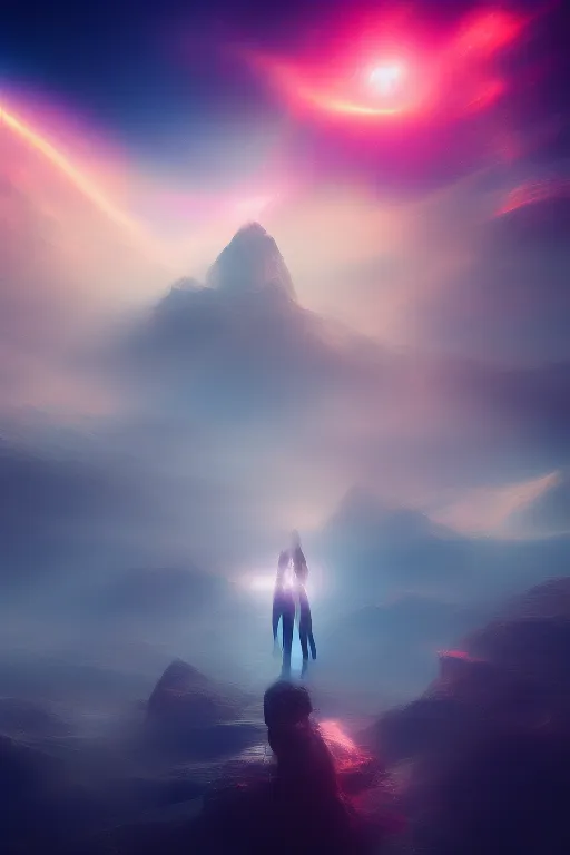 Image similar to letting go of reality and experiencing the quantum feild, matte painting comic book art, cinematic, highly detailed, realistic, beautiful cosmic neural network, octane render, unreal engine, depth of field, trending on artstation, sharp focus, philosophical splashes of colors