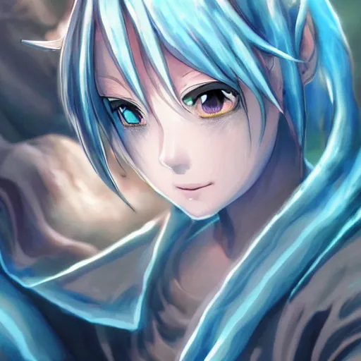 Image similar to rimuru tempest, tensei shitara slime datta ken, super highly detailed, professional digital painting, concept art, smooth, sharp focus, extreme illustration, unreal engine 5, photorealism, hd quality, 8 k, cinema 4 d, 3 d, beautiful, black hoodie, cinematic, art by artgerm, yoshitaka amano and junji ito