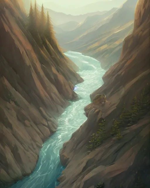 Image similar to mountaintop river flat illustration by charlie bowater trending on artstation