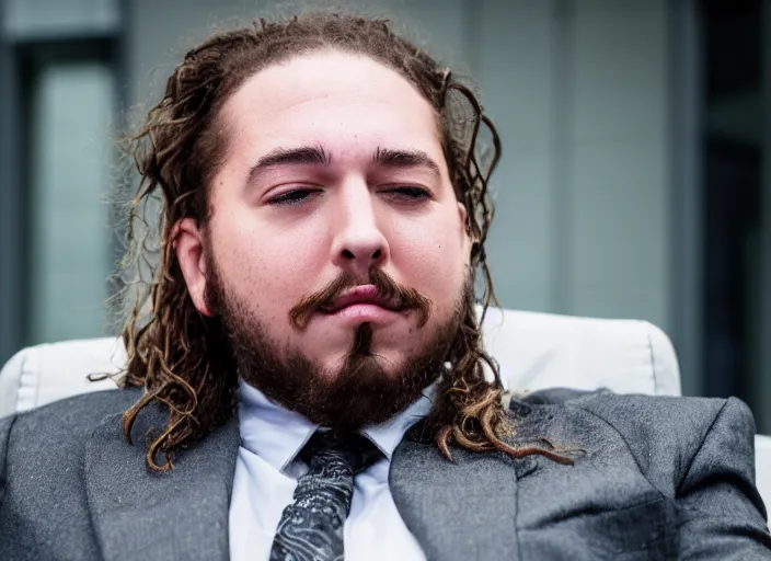 Image similar to dslr photo still of post malone as a stock broker, 8 k, 8 5 mm f 1 6