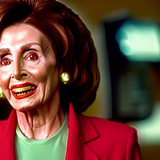 Image similar to film still of nancy pelosi as zuul in ghostbusters.