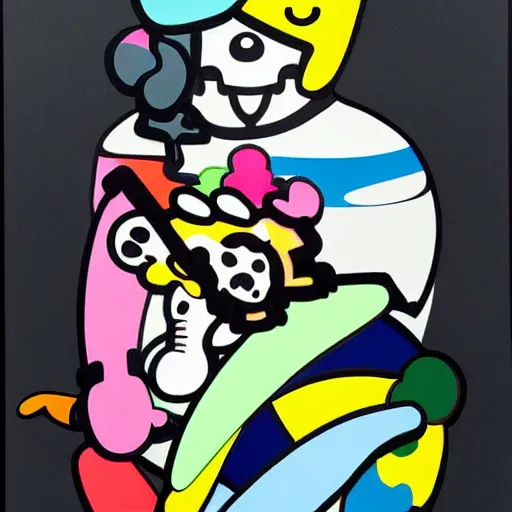 Image similar to streetwear fashion influencer character illustration by kaws by takashi murakami