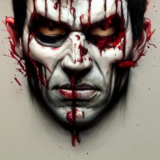 Prompt: portrait of frank castle the punisher, bloody nose, face paint, intricate, elegant, highly detailed, centered, digital painting, artstation, concept art, smooth, sharp focus, illustration, artgerm, tomasz alen kopera, peter mohrbacher