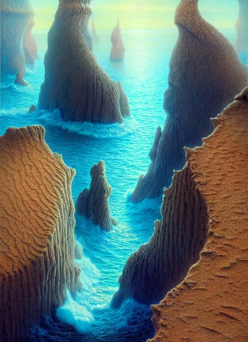 Image similar to A hyper-detailed 3d render like a Oil painting of the Aquatic Cliffs of the Great Sand Sea, surrealism!!!!! surreal concept art, lifelike, photorealistic, digital painting, aesthetic, smooth, sharp focus, Artstation HD, by Greg Rutkowski, Chris Tulloch McCabe, Valentina Remenar and Asher Duran,