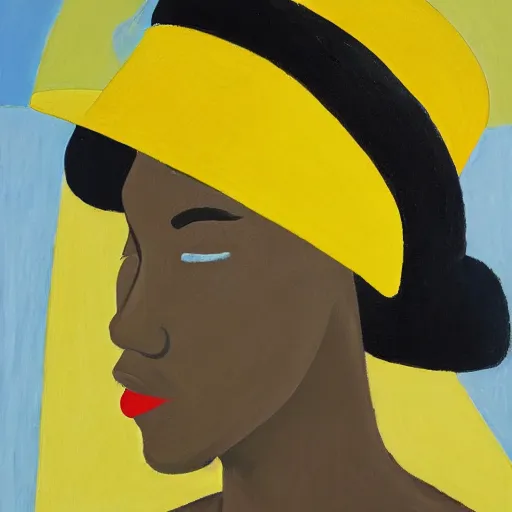 Prompt: a painting of a woman wearing a yellow hat, a gouache by alex katz, behance contest winner, precisionism, studio portrait, oil on canvas, fauvism