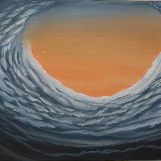 Prompt: beautiful painting of an ice floe meeting magma in the middle, textured, skewed perspective