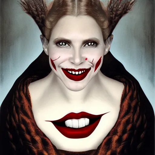 Prompt: a portrait of a beautiful woman vampire smiling by Hugh Kretschmer