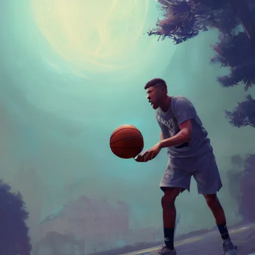 Image similar to highly detailed basketball player, in gta v, stephen bliss, unreal engine, fantasy art by greg rutkowski, loish, rhads, ferdinand knab, makoto shinkai and lois van baarle, ilya kuvshinov, rossdraws, tom bagshaw, global illumination, radiant light, detailed and intricate environment