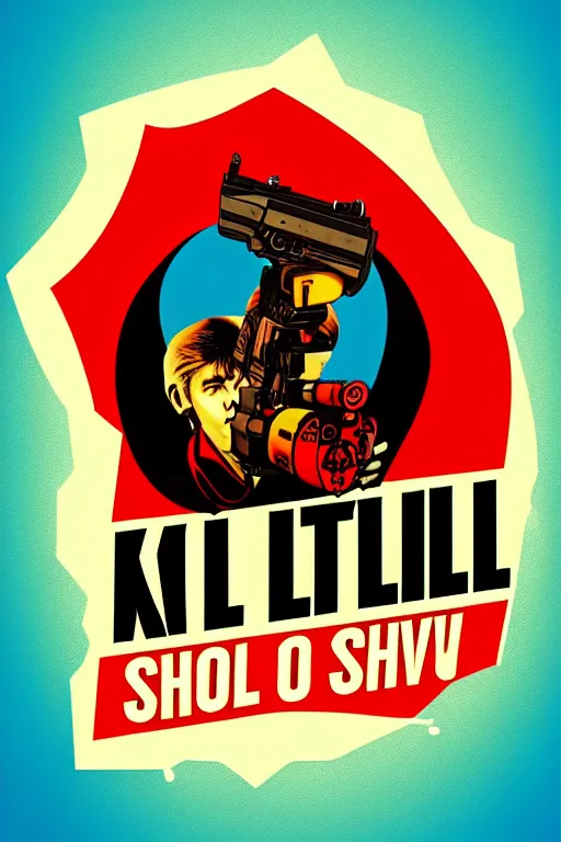 Image similar to kill to survive, shoot to kill logo. pop art, no duplicate image, glowing lights, highly detailed, digital painting, artstation, concept art, smooth, sharp focus, illustration, art by richard hamilton and mimmo rottela