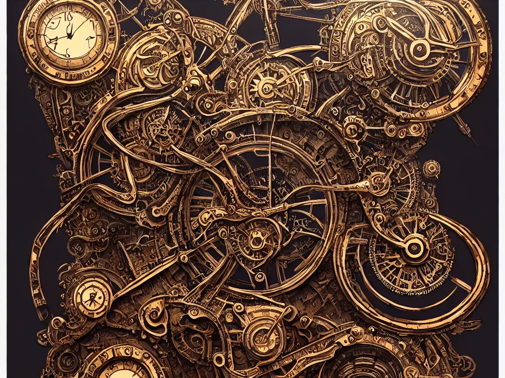 Image similar to ornate steampunk time machine, high details, intricately detailed, by vincent di fate, inking, lineart, 3 color screen print, masterpiece, trending on artstation,, sharp, details, hyper - detailed, hd, 4 k, 8 k