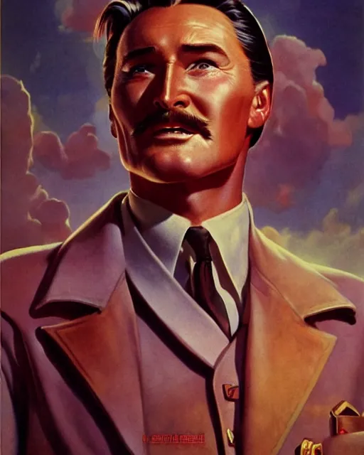 Image similar to Errol Flynn as a scientist. 1980s dystopian Soviet Russia, propaganda screens. Unreal engine, fantasy art by Jesper Ejsing. Faithfully depicted facial expression, perfect anatomy global illumination, radiant light, detailed and intricate environment