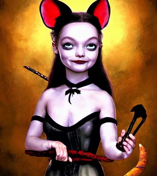 Prompt: an epic fantasy comic book style portrait painting of an extremely cute and adorable very beautiful cheesepunk wednesday addams as a mouse halfling na'vi from avatar, by mark ryden and pixar and hayao miyazaki, unreal 5, daz, hyperrealistic, octane render, cosplay, rpg portrait, dynamic lighting, intricate detail, summer vibrancy, cinematic