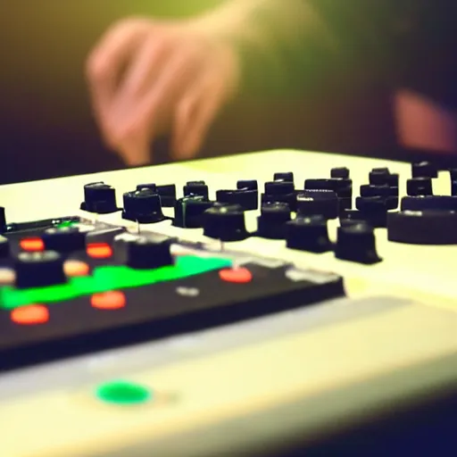 Prompt: film still of bipedal fresh produce making beats on an mpc