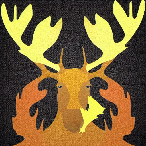 Image similar to a yellow moose with maple leaf antlers looking to the side logo, black background, logo