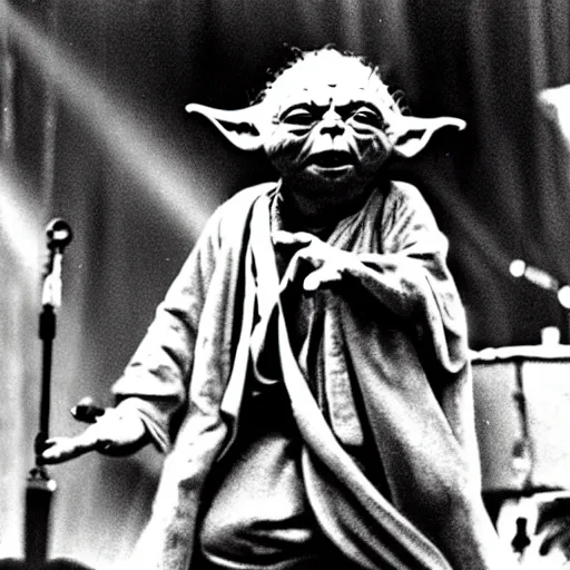 Image similar to yoda perfoming at woodstock