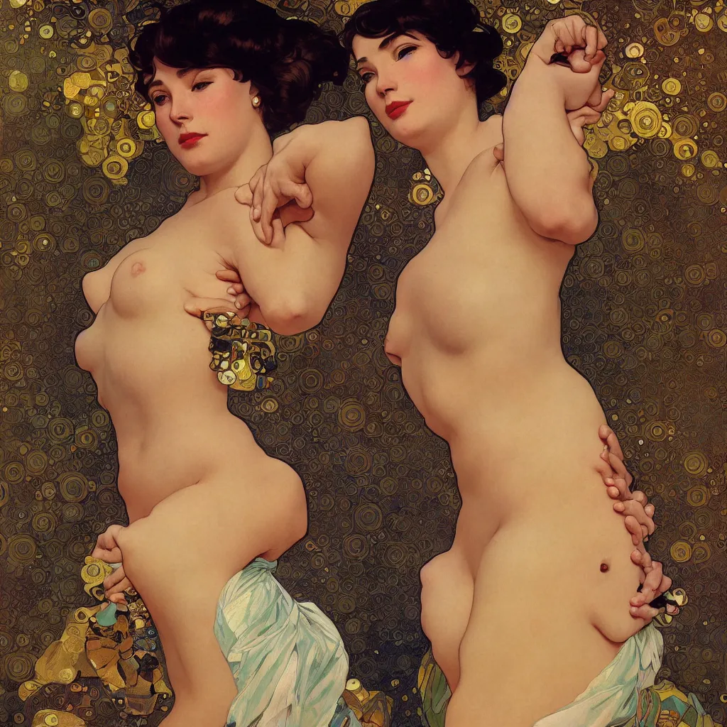 Image similar to modern woman | hyperrealistic | action pose | digital painting | trending on artstation | pinup portrait | clean | illustration | dressed | Unreal Engine 5 | 8k resolution | by Greg Rutkowski Alphonse Mucha Gustav Klimt and Mel Ramos