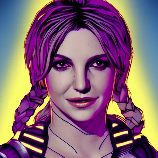 Prompt: britney spears portrait, borderlands, tales from the borderlands, the wolf among us, comic, cinematic lighting, studio quality, 8 k