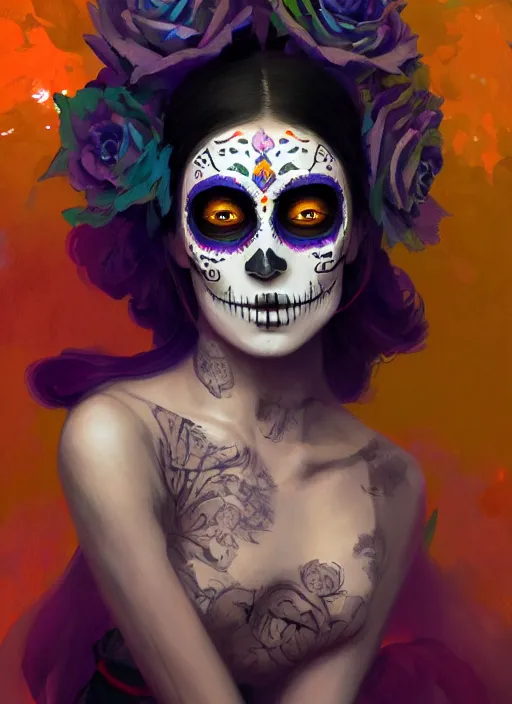 Image similar to portrait of dia de muertos, extremely detailed digital painting, in the style of fenghua zhong and ruan jia and jeremy lipking and peter mohrbacher, mystical colors, rim light, beautiful lighting, 8 k, stunning scene, raytracing, octane, trending on artstation