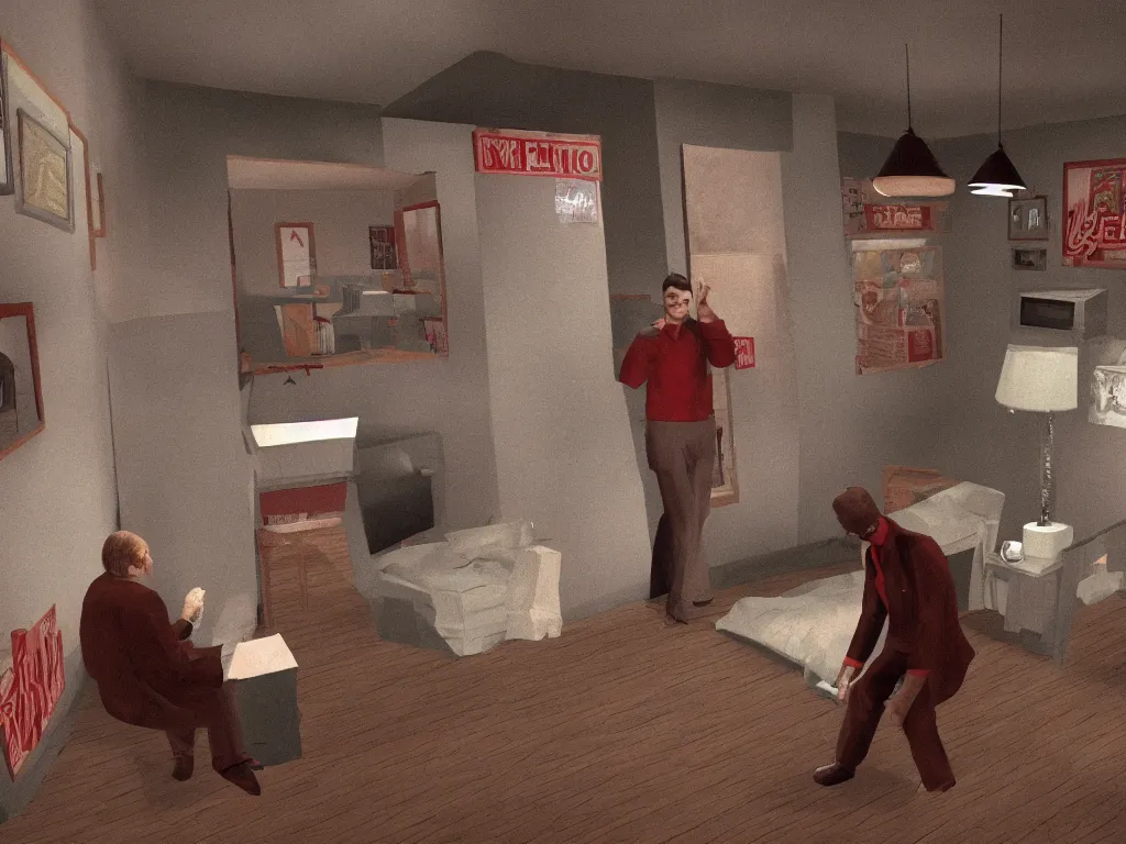 Image similar to Twin Peaks tv series red room as a PS1 third person video game