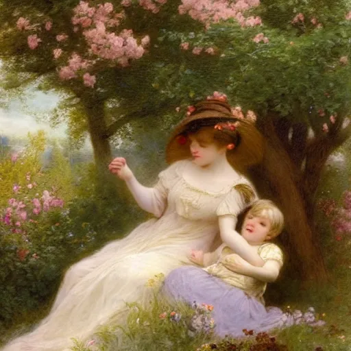 Prompt: Springtime, by Pierre-Auguste Cot, with an adult couple