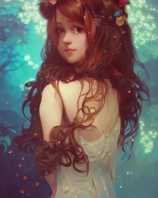 Image similar to beautiful girl brown blob hair, cute, intricate, highly detailed, digital painting, trending on artstation, concept art, smooth, sharp focus, backlit, rim light, vivid colors, illustration, unreal engine 5, 8 k, art by rossdraws and alphonse mucha