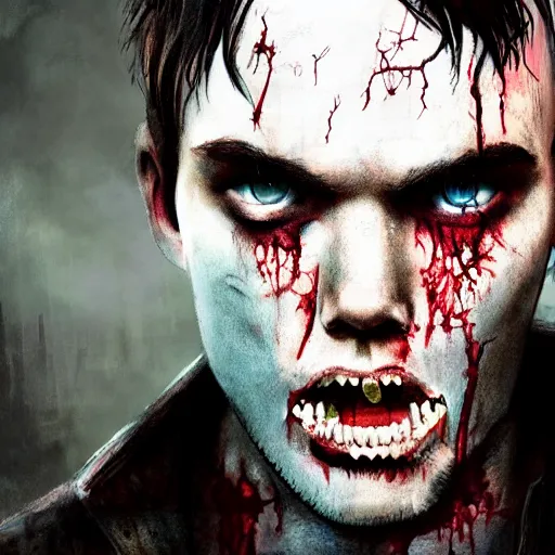 Image similar to angry urban zombie portrait of nicholas hoult, grimdark horror, stylized digital illustration, radiating a glowing aura, global illumination, ray tracing, hdr, fanart arstation by ian pesty and katarzyna bek - chmiel