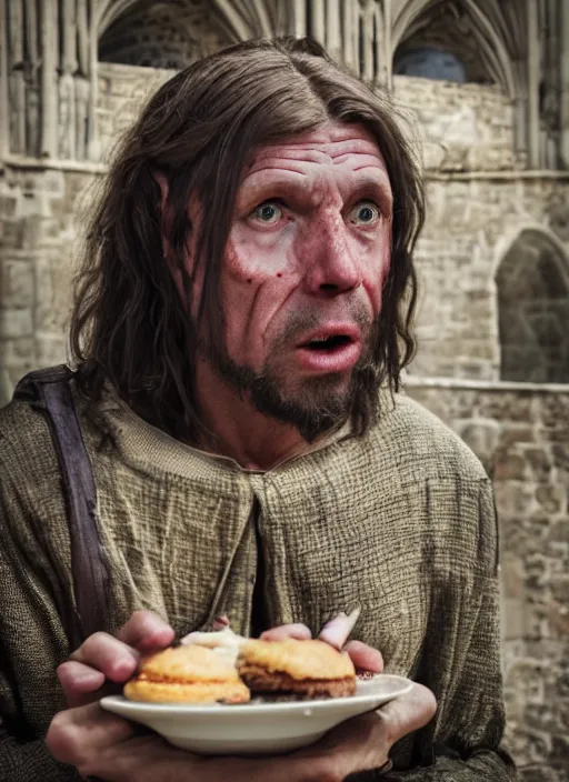 Image similar to closeup profile face portrait of a medieval goblin eating cakes in the cloisters, depth of field, zeiss lens, detailed, symmetrical, centered, fashion photoshoot, by annie leibovitz and steve mccurry, david lazar, jimmy nelsson, breathtaking, 8 k resolution, extremely detailed, beautiful, establishing shot, artistic, hyperrealistic, beautiful face, octane render