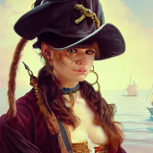 Image similar to Portrait of a Cat as a Pirate, photo, highly detailed oil painting, photorealistic, highly detailed, digital painting, artstation, concept art, smooth, sharp focus, illustration, art by artgerm and greg rutkowski and alphonse mucha