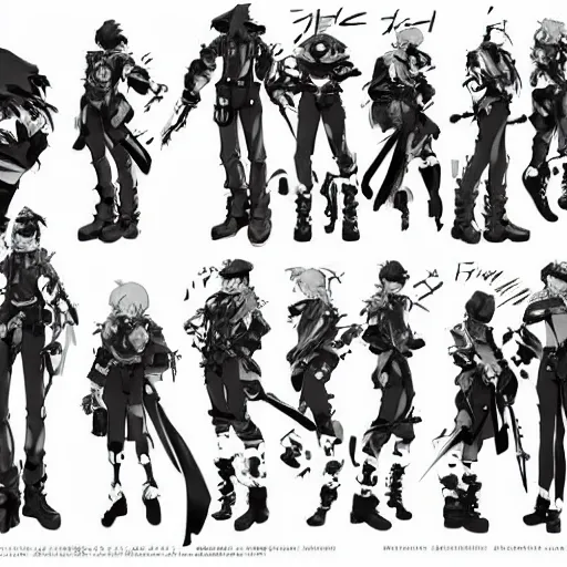 Prompt: a yoiji shinkawa's character sheet, trending on artistation, digital art