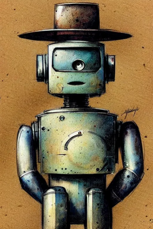 Image similar to (((((1950s robot detective. muted colors.))))) by Jean-Baptiste Monge !!!!!!!!!!!!!!!!!!!!!!!!!!!