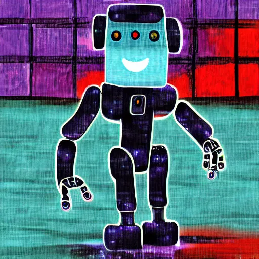 Image similar to robot dancing in the rain, digital art