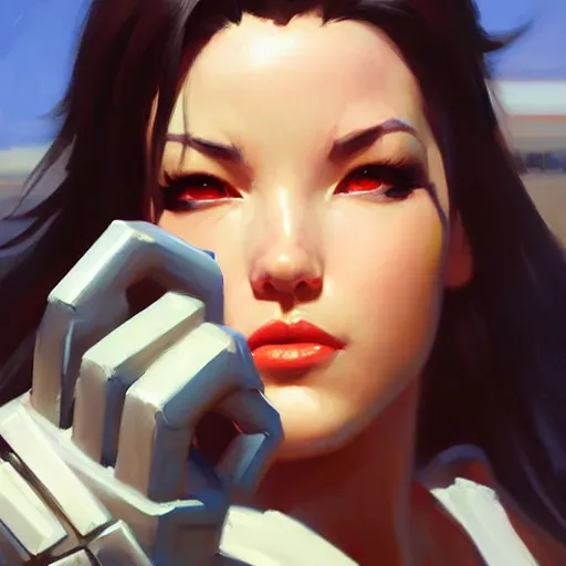 Image similar to Greg Manchess portrait painting o Tifa Lockheart as Overwatch character, medium shot, asymmetrical, profile picture, Organic Painting, sunny day, Matte Painting, bold shapes, hard edges, street art, trending on artstation, by Huang Guangjian and Gil Elvgren and Sachin Teng