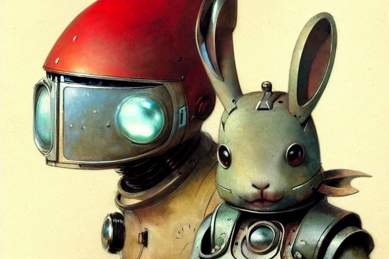 Prompt: adventurer ( ( ( ( ( 1 9 5 0 s retro future robot android rabbit. muted colors. ) ) ) ) ) by jean baptiste monge!!!!!!!!!!!!!!!!!!!!!!!!! chrome red