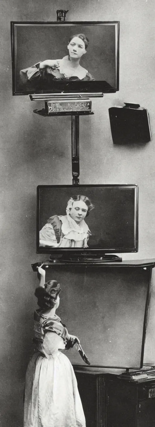 Image similar to 1 9 0 0 s photo of a person watching a flat screen hd tv