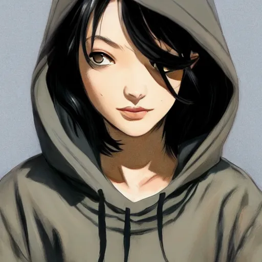 profile of anime girl wearing hoodie, ilya kuvshinov,, Stable Diffusion