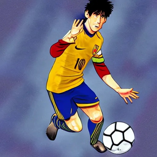 Prompt: lionel messi in captain tsubasa style