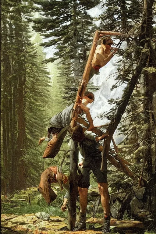 Prompt: pine falls on the head of senator, ivan shishkin style