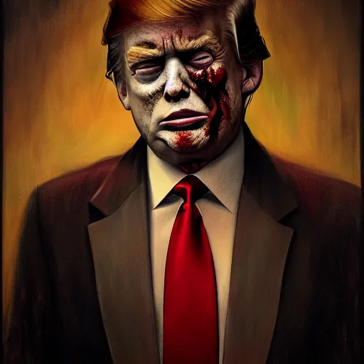 Image similar to portrait of donald j. trump as a zombie being interviewed, 7 days to die zombie, fine art, soft light from the side, award winning, subtle earthy tones, intricate, elegant, sharp focus, cinematic lighting, digital painting, 8 k concept art, art by michael hussar, art by brom, art by z. w. gu, 8 k