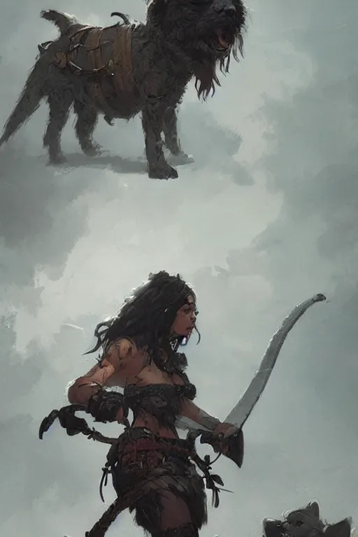 Prompt: comic book cover. barbarian with a dog leash by greg rutkowski, trending on artstation