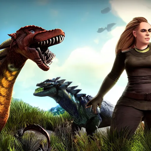 Image similar to an in-game screenshot of Adele as a character in Ark Survival Evolved