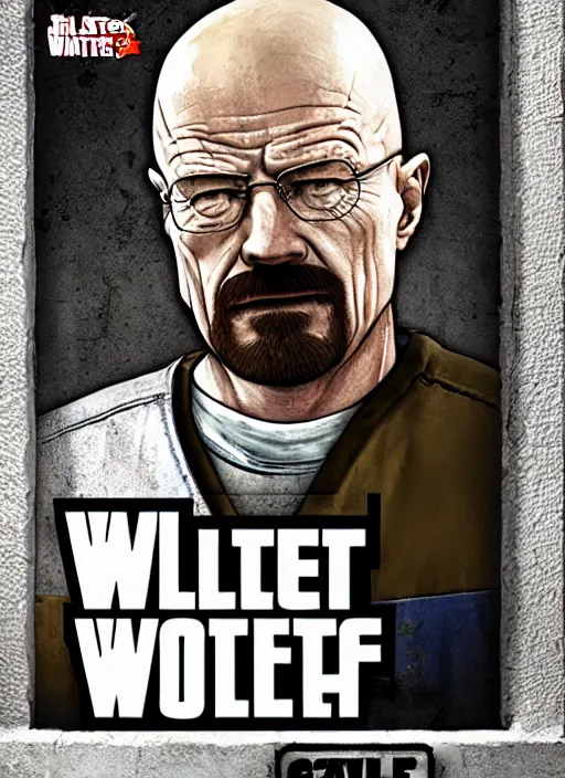 Prompt: walter white in a prison cell on game poster of gta 5