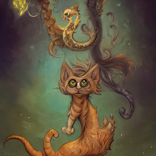 Prompt: cat seahorse shapeshifter, long-haired humanoid fursona by Peter Mohrbacher and Louis Wain, furaffinity, trending on artstation