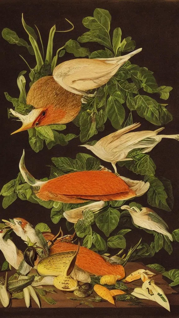 Image similar to a collection of food, illustration by john james audubon circa 1 8 3 8