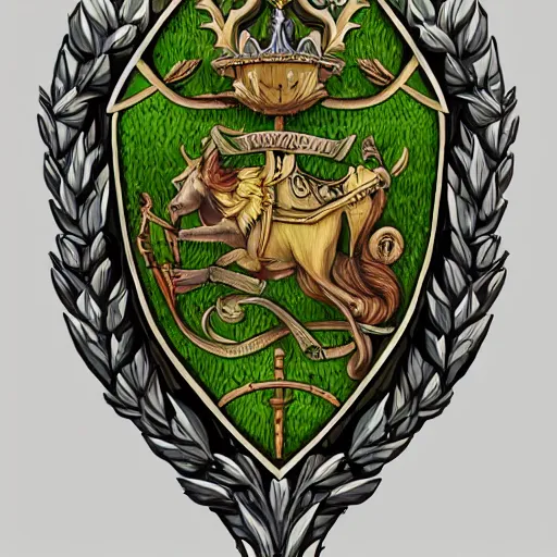 Prompt: A coat of arms for an Elven family, forests, nobility, high detail, fantasy inspired, upscaled, 8k resolution, award winning,