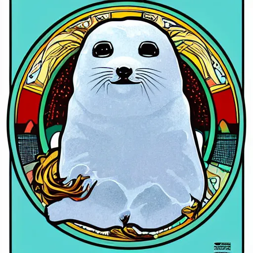 Image similar to baby harp seal illustration, pop art, splash painting, art by geof darrow, ashley wood, alphonse mucha