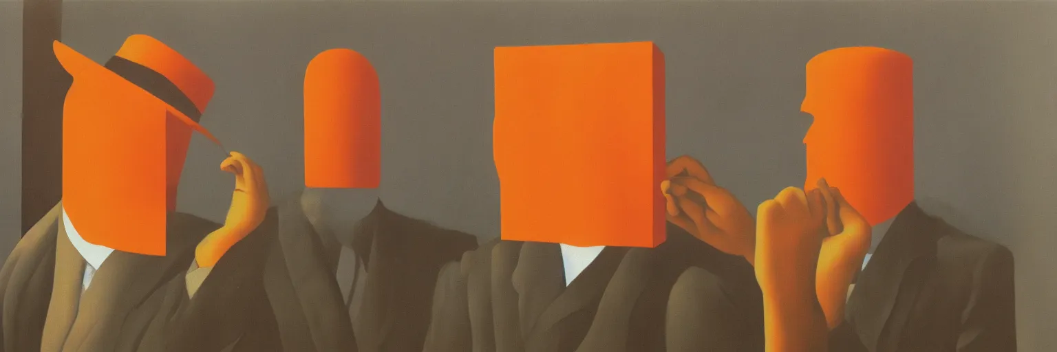 Prompt: orange painting magritte