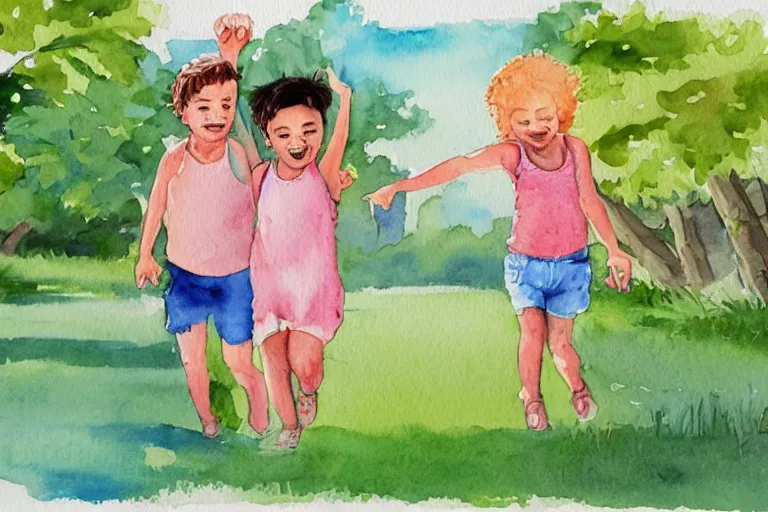 Image similar to Watercolor illustration of two kids who are best friends having the perfect summer day