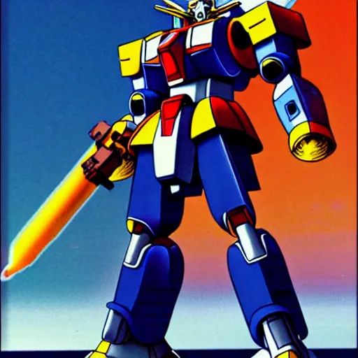 Image similar to a 1 9 8 0 s advertisement displaying a monk piloting a gundam mech suit, highly detailed, sharp focus, hq, post grunge, subtle colors.